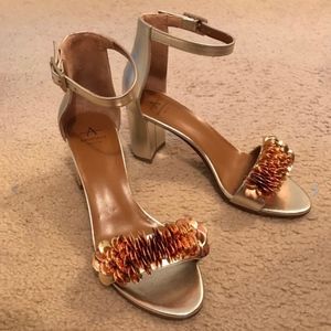 AQUATALIA SHAINA METALLIC NAPPA BLOCK HEEL SANDAL